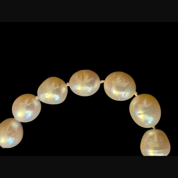 Natural Large Pearl 12.5mm Ball Pave Crystal Ball Clasp 6.75" Bracelet - Picture 11 of 13